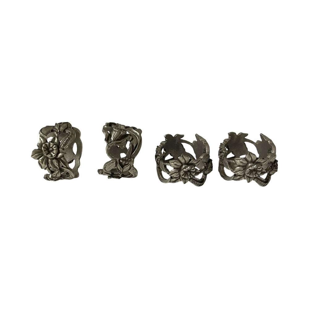 โจ Set of 4 Seagull Fine Pewter Napkin Rings - Daffodil Design ๐ธ - Picture 4 of 5